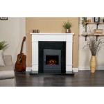 Adam Linton Pure White Granite Fireplace with Recessed Lights and Oslo Electric Stove, 48 Inches